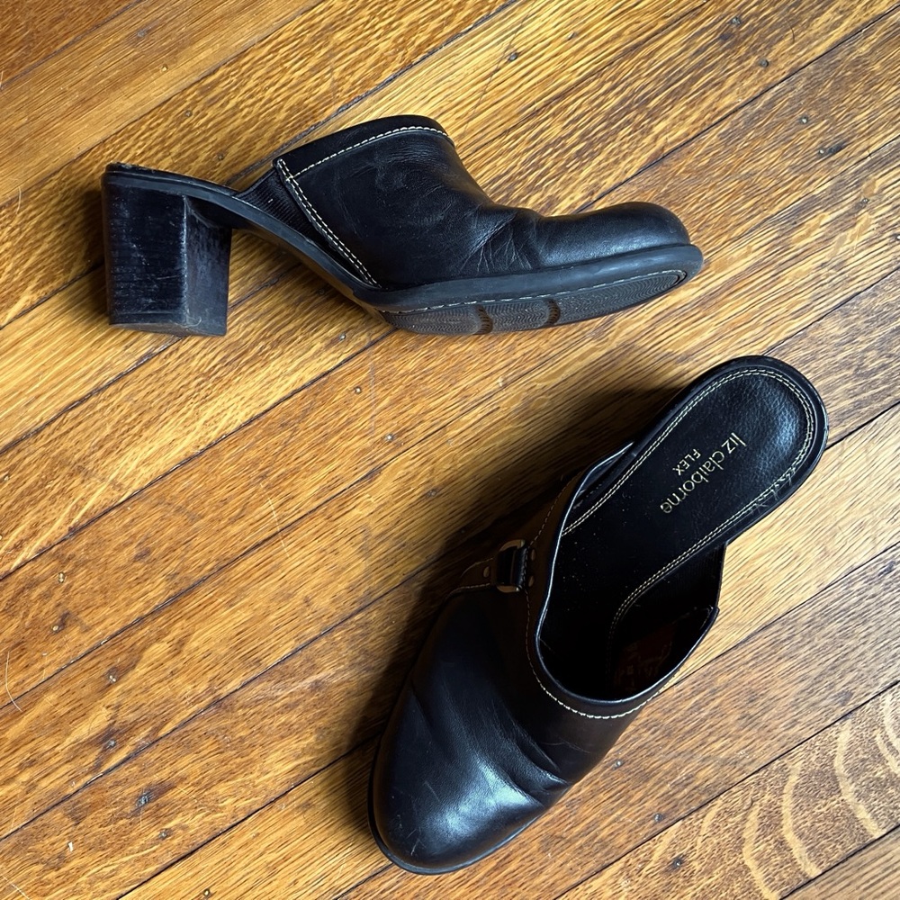 Vintage Black Heeled Liz Claiborne Mules